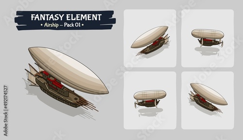 Airship Fantasy game assets - Isometric Vector Illustration