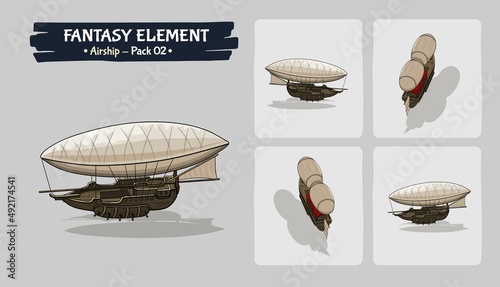 Airship Fantasy game assets - Isometric Vector Illustration