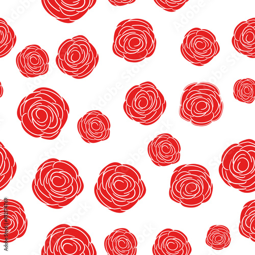 Wallpaper Mural Spring colorful vector illustration with red roses. Cartoon style. Design for fabric, textile, paper. Holiday print for Easter, Birthday, 8 March. Flowers with leaves Torontodigital.ca
