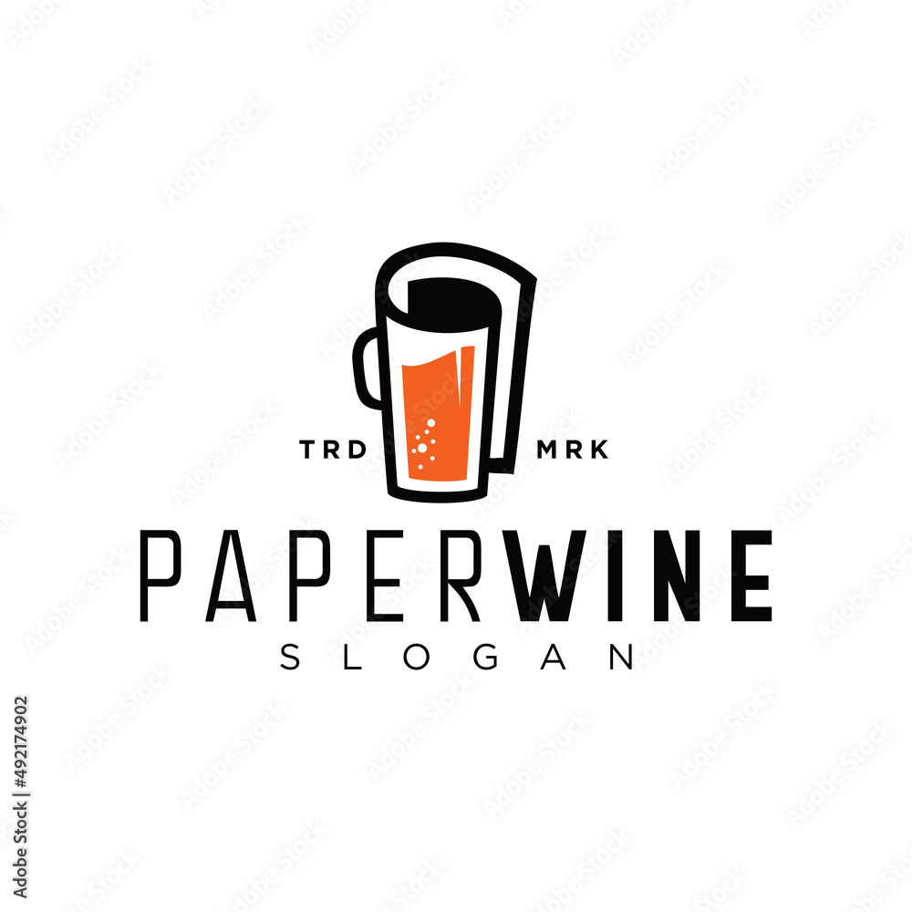 Wine logo design idea with paper roll .Abstract winery sign Concept for vineyard Stock Vector