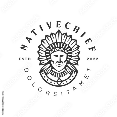 Apache indian chief logo mascot design character black silhouette retro vintage
