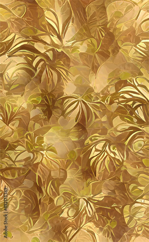 Luxury gold nature background vector. Floral pattern, Golden Tropical lant with line art style design for wall arts, greeting card, wallpaper and print. Vector illustration.
