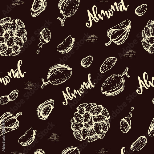 Seamless Pattern with Almond kernels of nuts.