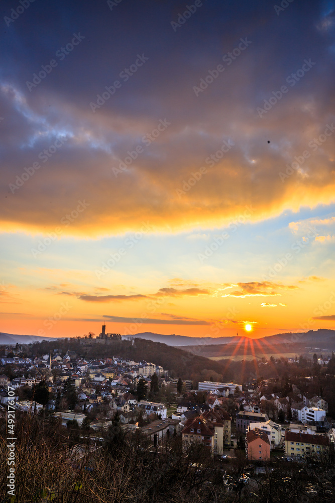 Landscape in the sunset, Koenigstein Taunus, Germany. taken from a vantage point with Platz Burg lots of nature and sunset