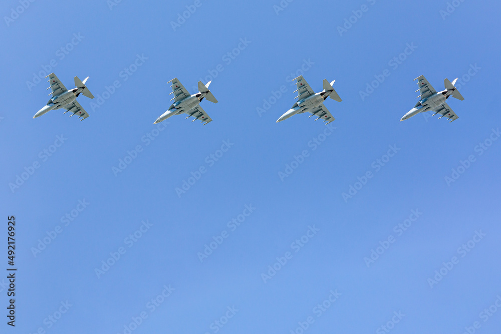 military jetfighters in the sky. aviation group of the russian air force. military jetfighters in the sky. aviation group of the russian air force.