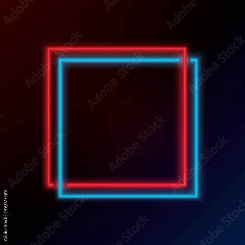 Square glowing neon frame. Geometric border bright shine vectro illustration.