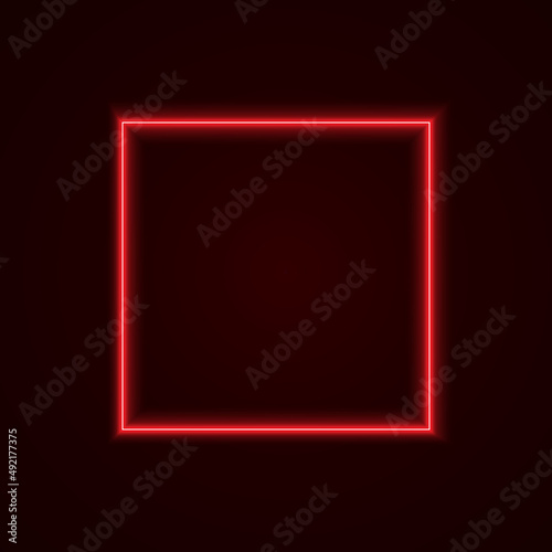 Square glowing neon frame. Geometric red border bright shine vectro illustration.