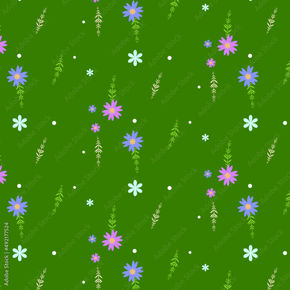 Floral abstraction. Pattern on a green background. seamless pattern with flowers