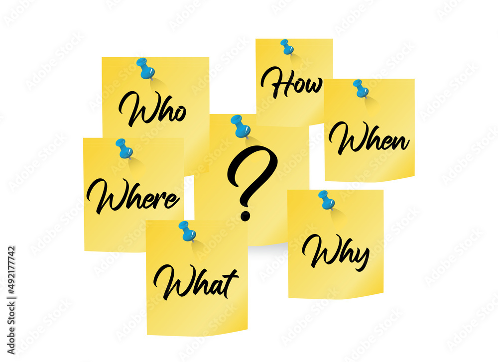Question mark with questions: Who, what, where, when, why, how Stock ...