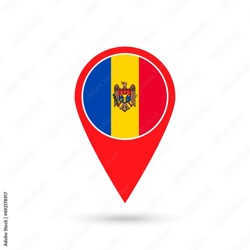 Map pointer with contry Moldova. Moldova flag. Vector illustration.