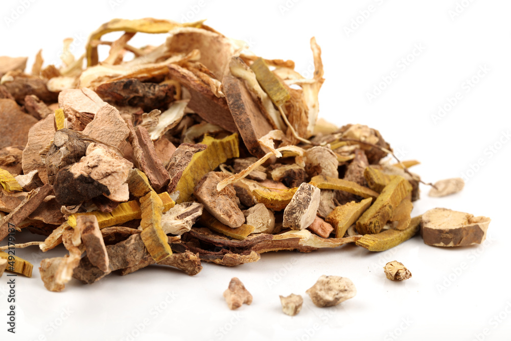 Chinese traditional herbal medicine on white background Chinese traditional herbal medicine on white background