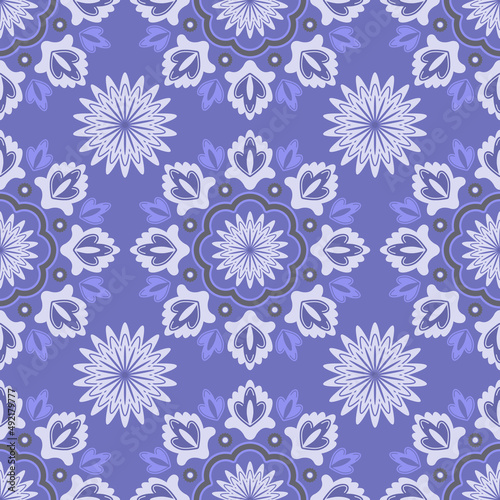 Seamless floral pattern with blue color of 2022 year. Blue flowers print