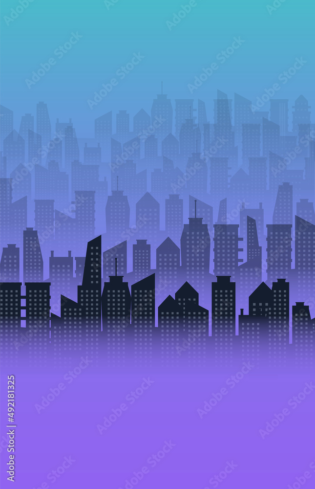 silhouette building city town on gradient background
