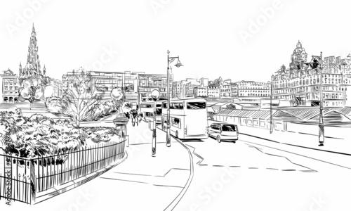 Edinburgh. Scotland. Hand drawn city sketch. Vector illustration.