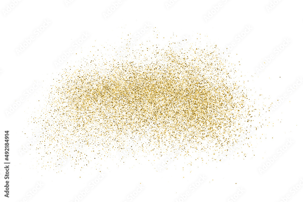 Gold Glitter Texture Isolated On White. Goldish Color Sequins. Celebratory Background. Golden Explosion Of Confetti. Vector Illustration, Eps 10.
