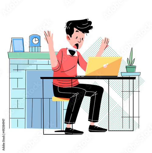 Work from home concept vector Illustration idea for landing page template, freelancer remote office workplace interior setup with desk, chair and computer, online job designer, Flat Style