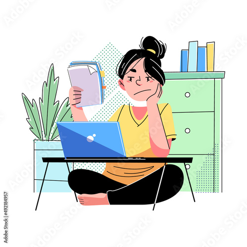 Work from home concept vector Illustration idea for landing page template, freelancer remote office workplace interior setup with desk, chair and computer, online job designer, Flat Style