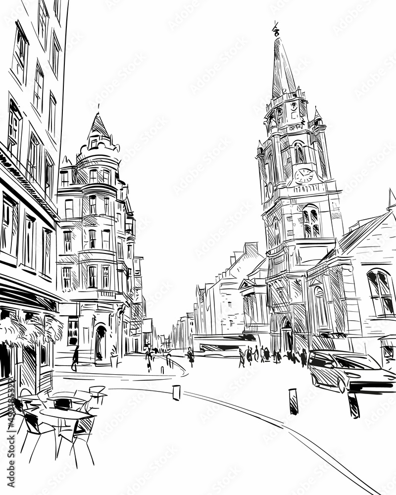 Edinburgh. Scotland. Hand drawn city sketch. Vector illustration.