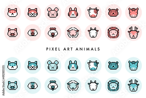 ドット絵 動物 アイコンセット（ピンク&ブルー）01