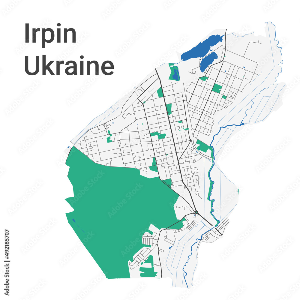 Irpin vector map. Detailed map of Irpin city administrative area