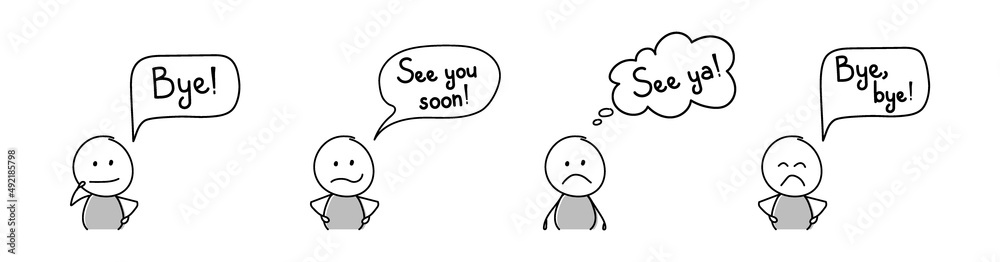 Unhappy hand drawn character with text - bye, see ya, see you soon. Vector Unhappy hand drawn character with text - bye, see ya, see you soon. Vector