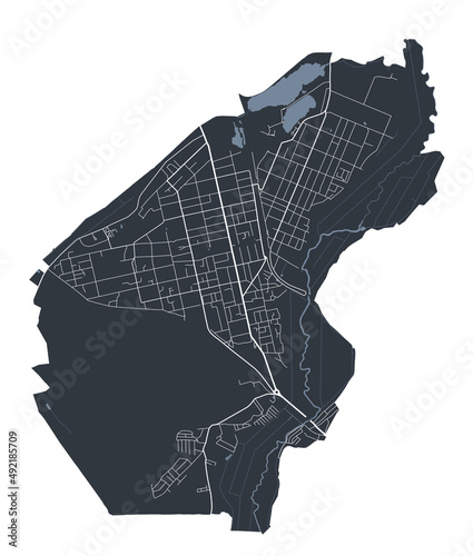 Irpin vector map. Detailed black map of Irpin city poster with roads. Cityscape urban vector.
