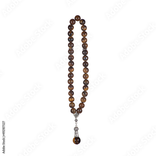 Beads Mala for meditation. Watercolor hand drawn stone prayer beads in black and red color isolated on white background