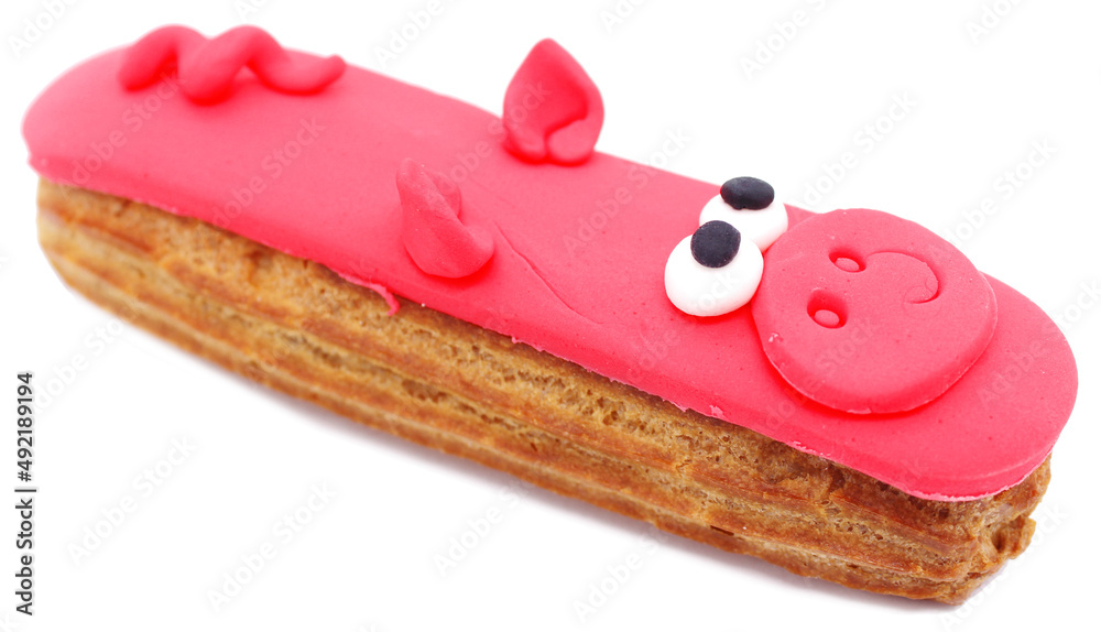 Eclair with decorative sugar glaze, French dessert Eclair with decorative sugar glaze, French dessert
