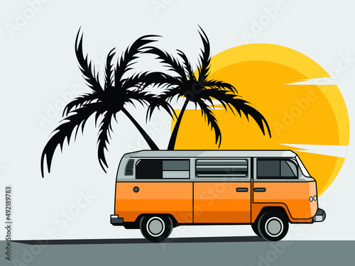travel bus on the beach