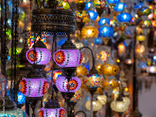Colorful turkey glass lamps at the Grand Bazaar in Istanbul © bahadirbermekphoto