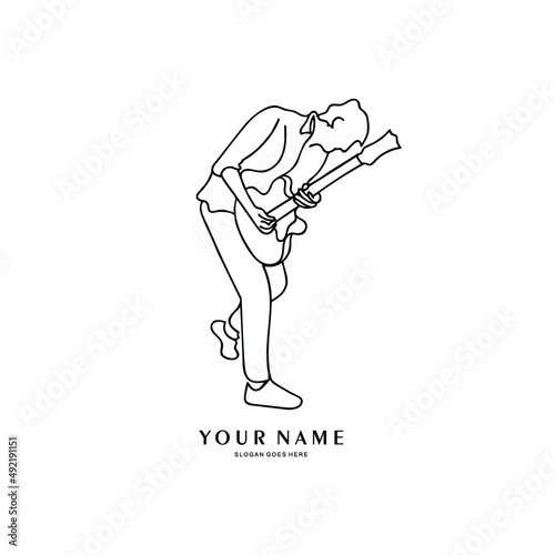 continuous line of guitar player. vector line art of man playing guitar