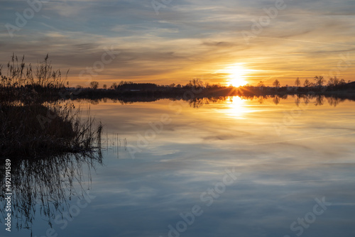 Fototapeta Naklejka Na Ścianę i Meble -  Sunset at a small lake in Bavaria, Germany