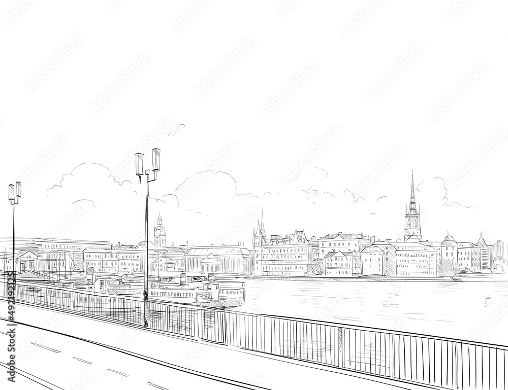 Stockholm. Sweden. European Union. Urban sketch. Hand drawn vector illustration