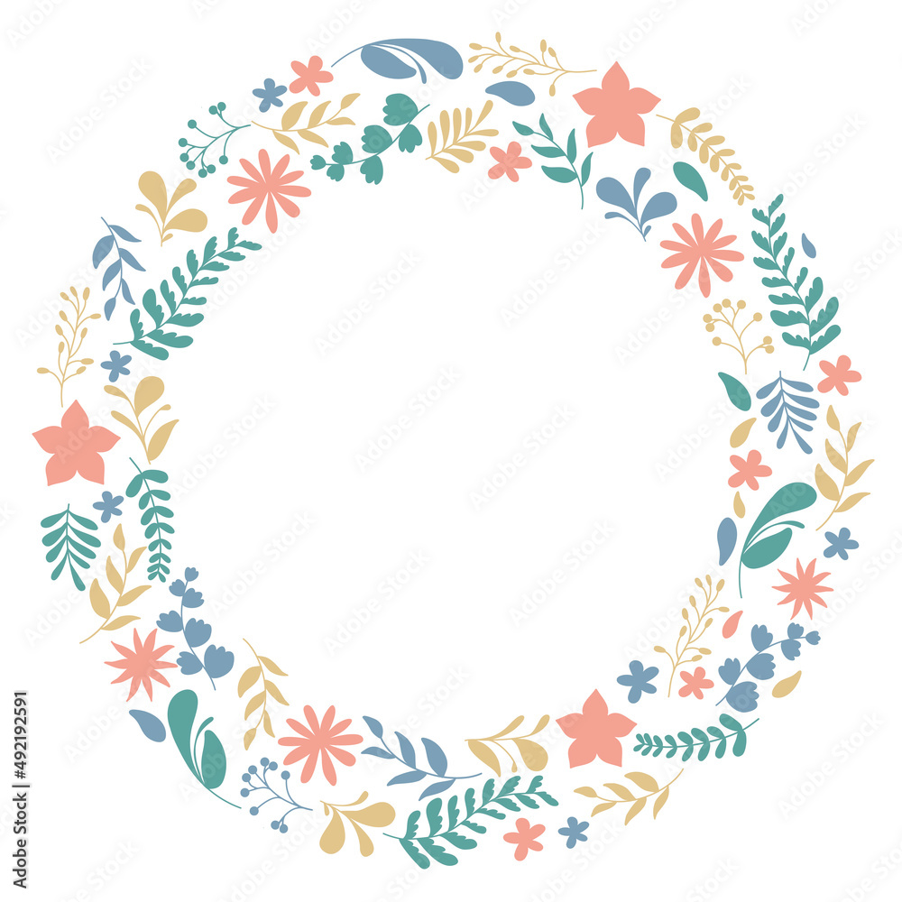 Floral Wreath branch. Floral round frame of twigs, leaves and flowers. wedding decor, wedding invitation, branding, boutique logo label. round frame of flowers black