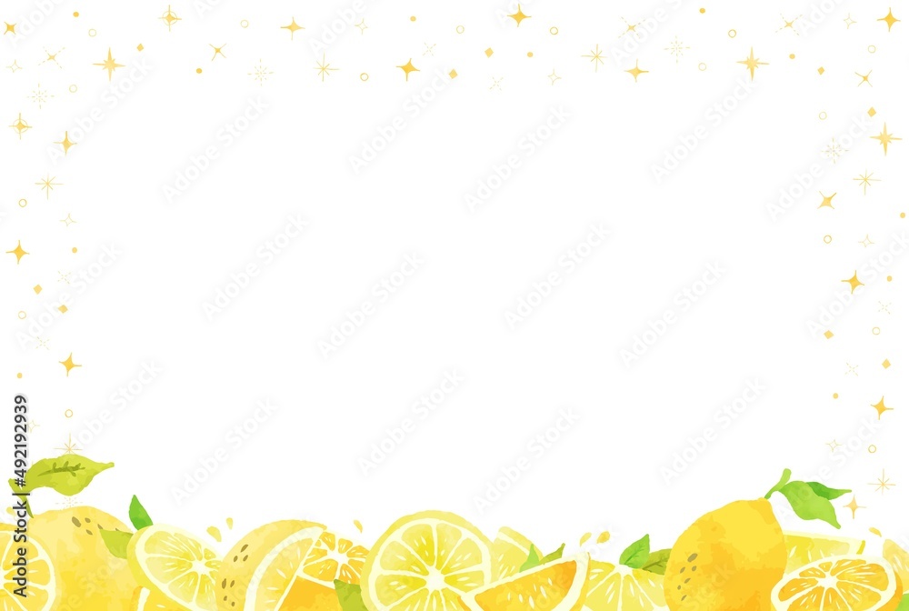 キラキラ綺麗な水彩のレモンのフレームイラスト Stock Vector Adobe Stock