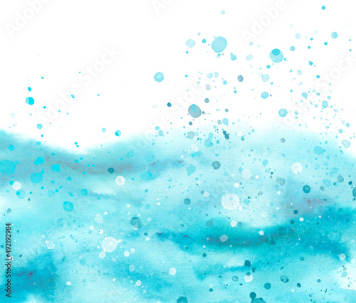 Watercolor line of blue paint  splash  smear  blot  abstraction. Abstract watercolor art frame. Strokes of paint  lines  splash. Horizontal line background. Blue sea  Hill  fog mountain. snowdrift
