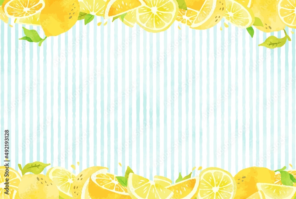 爽やかな水色のストライプとレモンの背景イラスト Stock Vector | Adobe Stock
