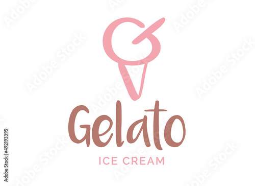 Letter G gelato, ice cream cone. Vector logo design