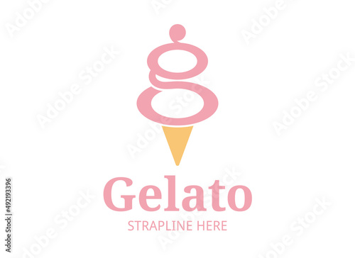 Letter G gelato, ice cream cone. Vector logo design