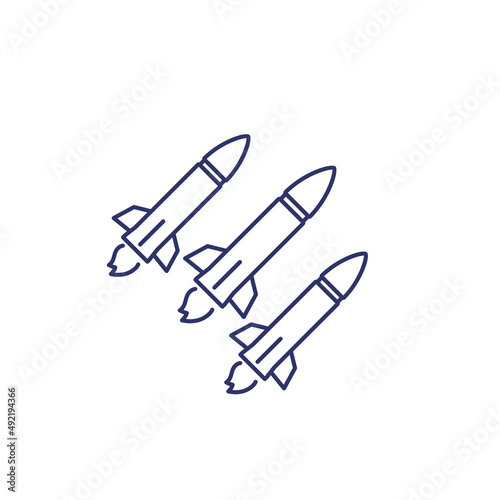 Ballistic missiles line icon on white