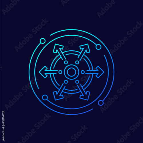 decentralization, decentralized line vector icon