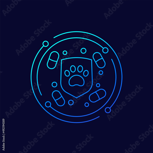 pills for pets, antiviral medicine line vector icon