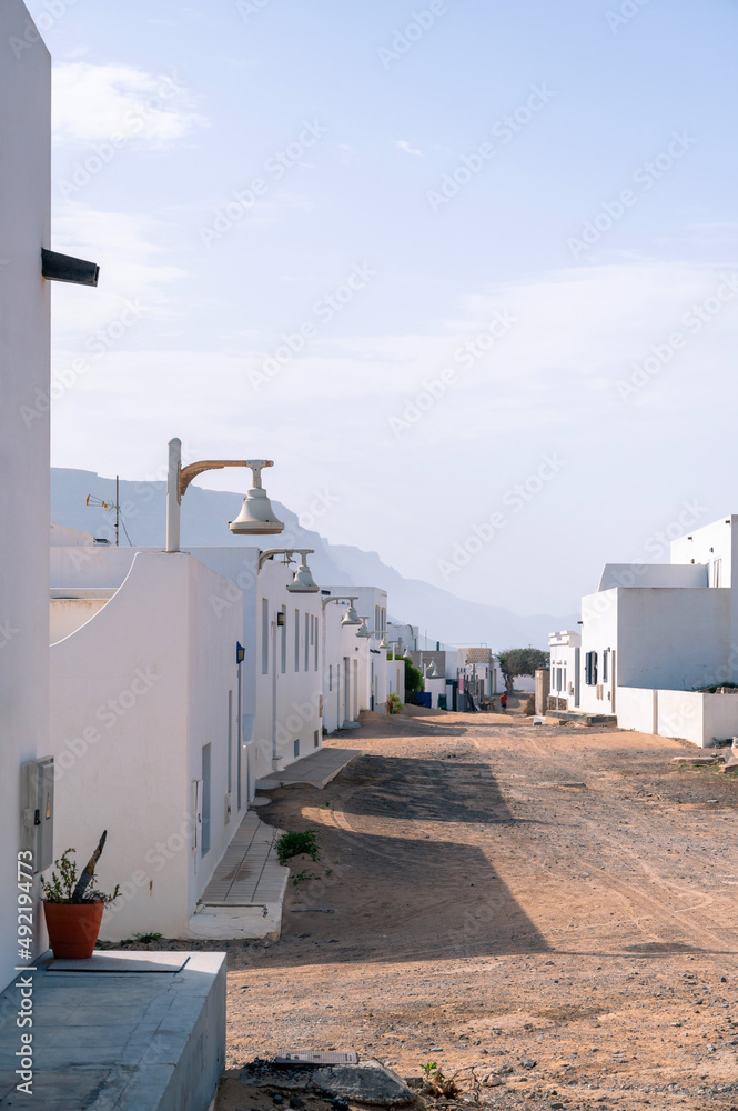 shot vertical, Street of La Graciosa, Lanzarote, Canary Islands, Spain shot vertical, Street of La Graciosa, Lanzarote, Canary Islands, Spain