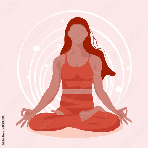Young girl meditating, mindfulness concept. Vector illustration for web, app, etc.