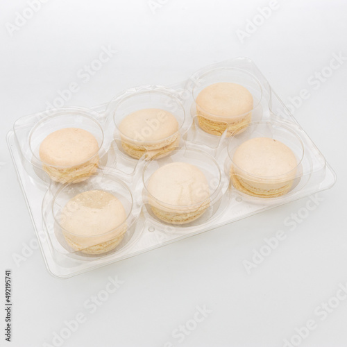 Exquisite French dessert macaroon in a package