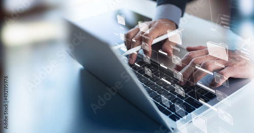 Tableau sur toile Business developer using Kanban board framework on laptop computer