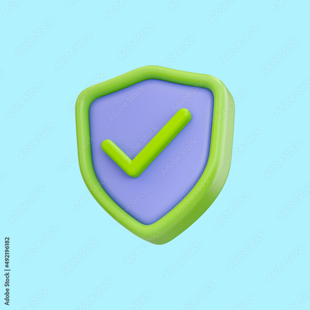 cartoon look security shield check mark icon 3d render concept for safe ...