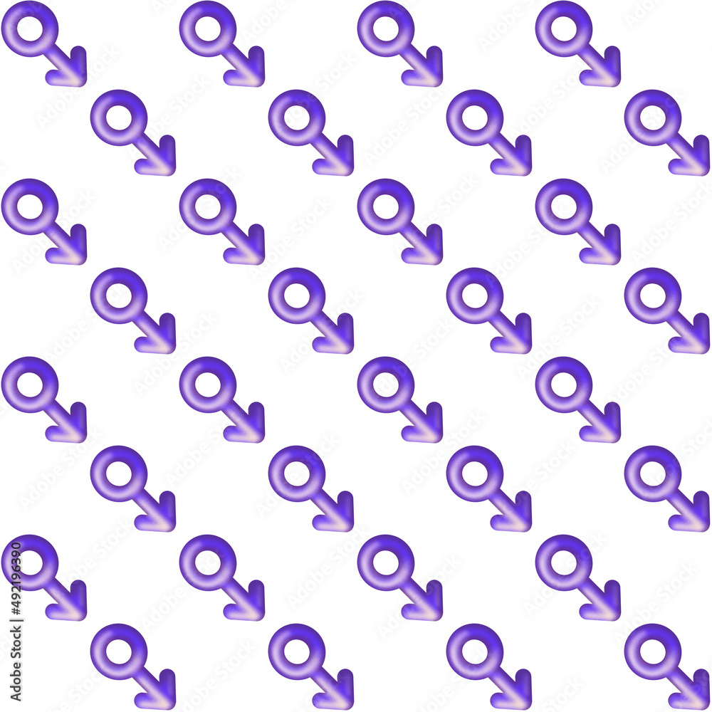 seamless pattern of violet male gender symbol with arrow on white isolated background