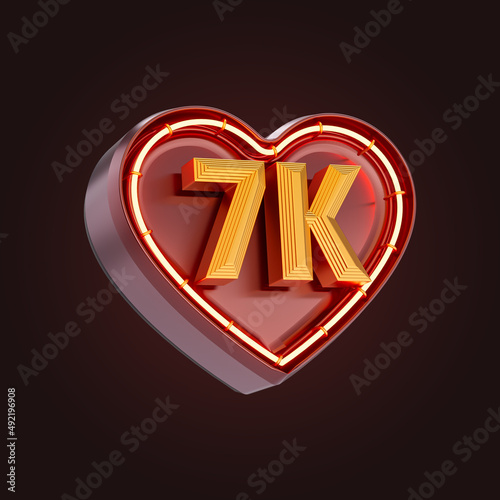 seven thousand or 7k follower celebration love icon neon glow lighting 3d render concept photo