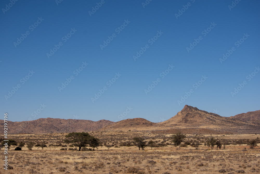 Namibia landscape with acacia trees and hills Namibia landscape with acacia trees and hills